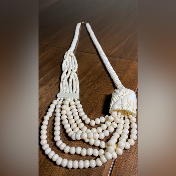 BONE Hand carved Tribal, beaded necklace. Made from bovine. Heavy,vintage 1960’s - Picture 1 of 16